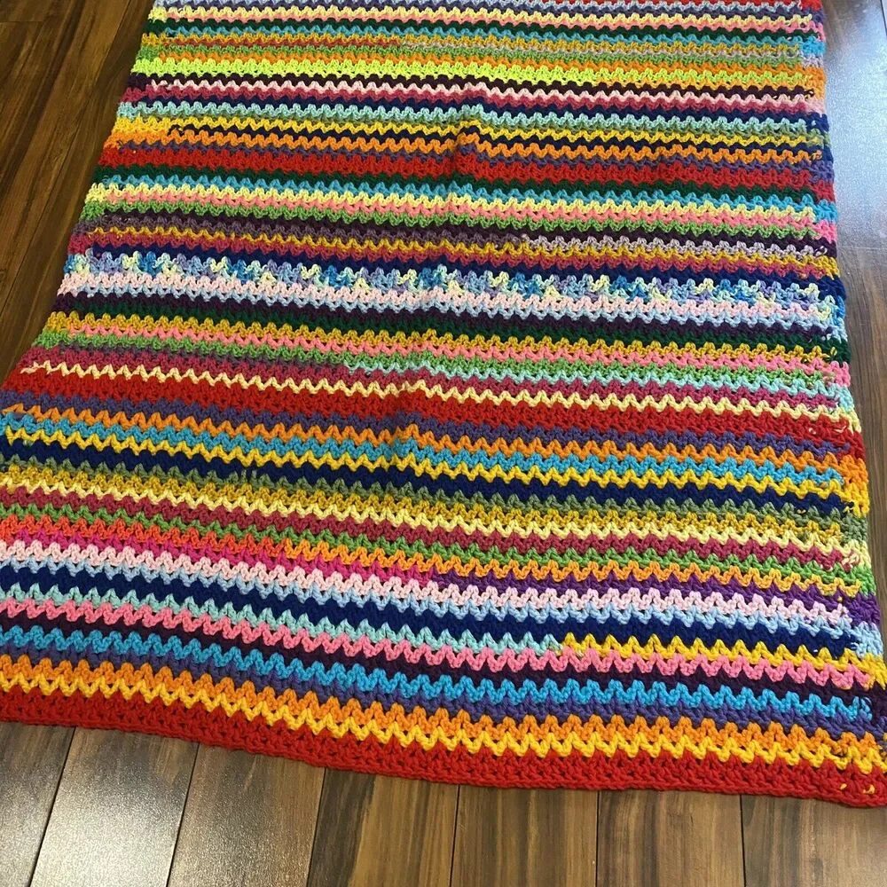 Vintage Handmade Crochet Blanket Lap Afghan Chevron Zig Zag Orange 36X41